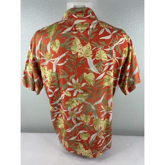 L L Bean Men Medium Tropical Shirt Burnt Orange Floral Palm Casual Beach - Picture 5 of 6